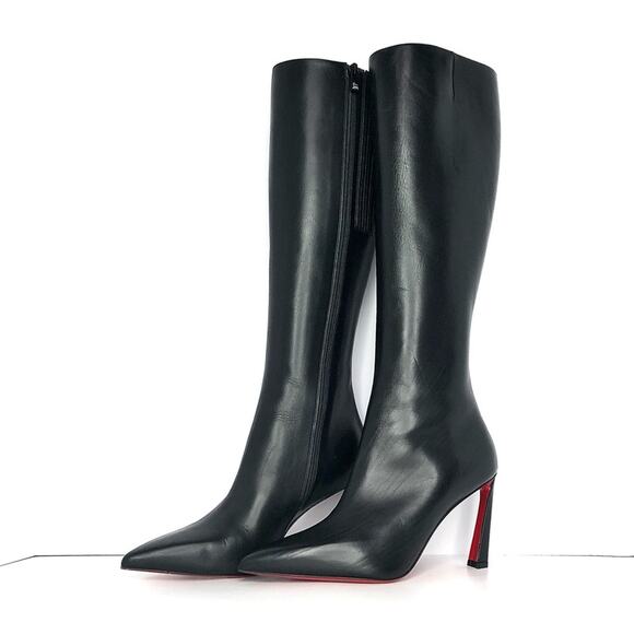 NEW Christian Louboutin Condora Botta 85 Black Knee High Pointed Toe Boots 37 - Picture 1 of 10